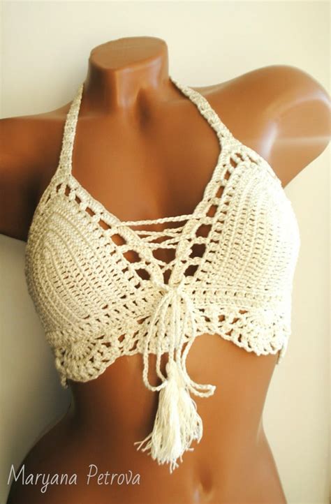 Cream Crochet Bikini Top Crochet Bikini Top Bikini Tops Crochet Bikini