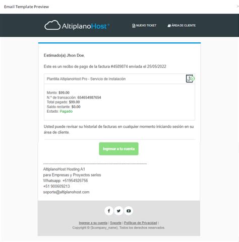 Free Elegant Altiplanohost Whmcs Email Template Third Party Add Ons