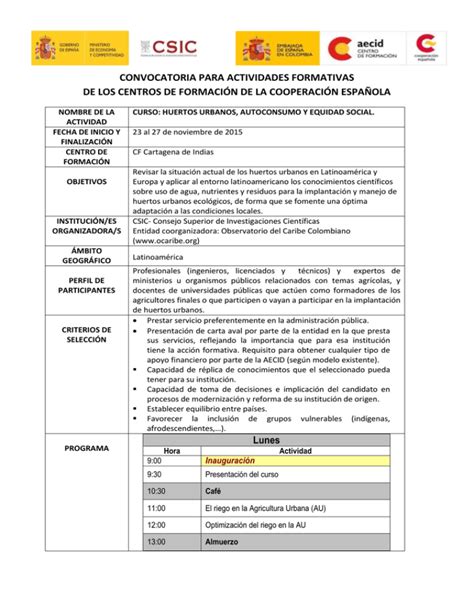 CONVOCATORIA PARA ACTIVIDADES FORMATIVAS