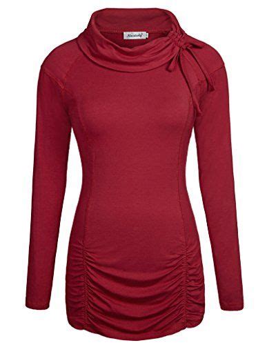 Ninedaily Women Tunic Tops Knot Classic Cowl Neck Ruched Front Long