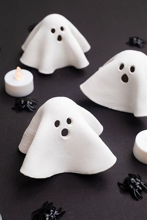 DIY Ghost Tea Light Holder In 2024 Halloween Clay Clay Candle