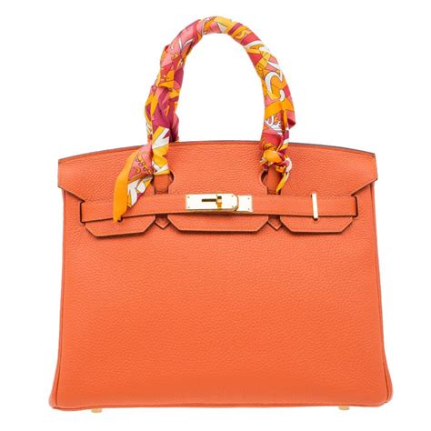 Hermes Orange Togo Leather Gold Hardware Birkin 30 Bag With Twilly