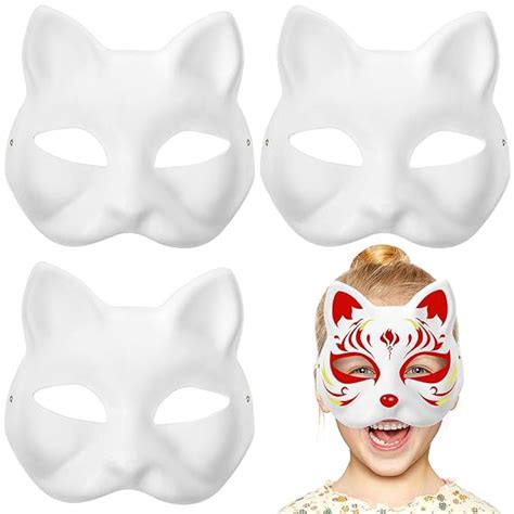 3pcs Cat Mask Therian Mask Fox Mask White Masquerade Mask Cat Face