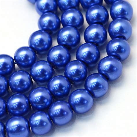 Bd057 6mm Bright Blue Glass Pearl Imitation Round Beads 32 Inch Strand Favored Memories