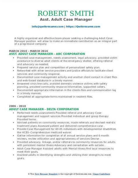 Adult Case Manager Resume Samples Qwikresume