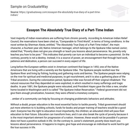 Essayon The Absolutely True Diary Of A Part Time Indian Essay Example