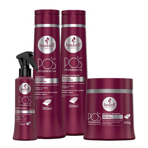 Kit Haskell Pós Progressiva Shampoo Cond Masc e Fluido 500ml