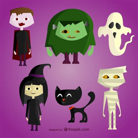 Halloween Cartoon Characters Set Vector Free Download