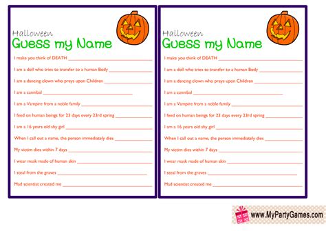 Free Printable Halloween Guess my Name Game