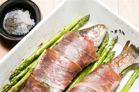 Prosciutto Wrapped Rainbow Trout With BBQ D Asparagus Good Fish Bad Fish