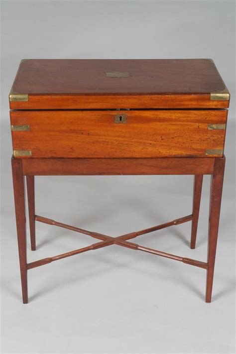 Lot English Brass Bound Mahogany Campaign Chest On Stand Late 19th