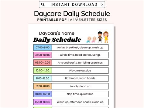 Daily Daycare Schedule, Perfect for Daycare, Home Daycare or Childcare ...