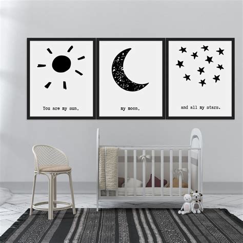 Moon And Stars Nursery Wall Art Digital Download Set Of 3 Etsy