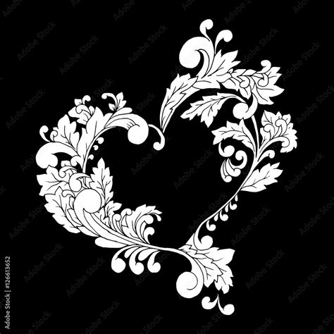 Boho style white line art original heart frame with space on the black ...