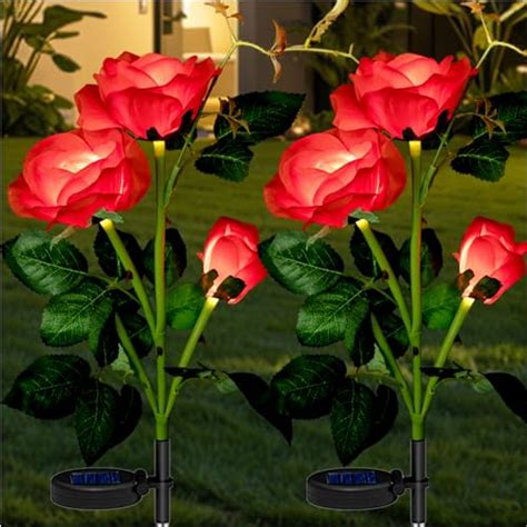 4 Pcs Solar Flowers Cemetery Grave Decorations Outdoor LED Flower Lights