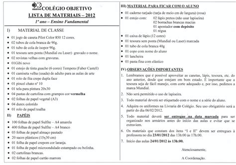 Lista De Material Escolar Do Sétimo Ano - EDUCA