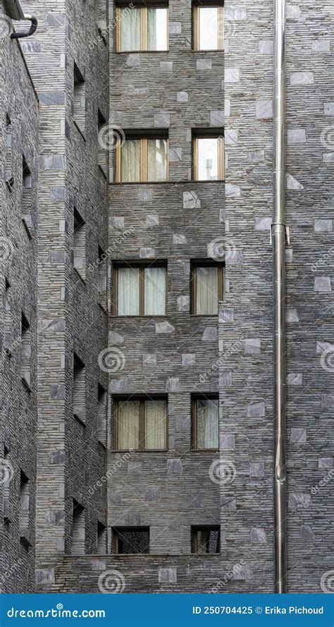 Tall Gray Stone Brick Building Set Of Geometric Shapes Stock Image