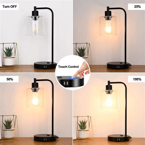 Industrial Touch Control Table Lamps Set Of 2 Black Bedside Lamps