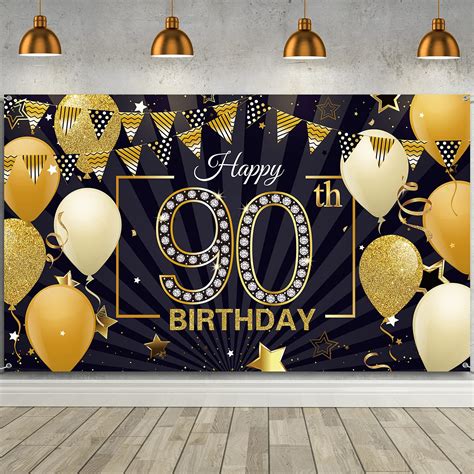 Buy Happy 90th Birthday Backdrop Banner Extra Large Black and Gold 90th ...