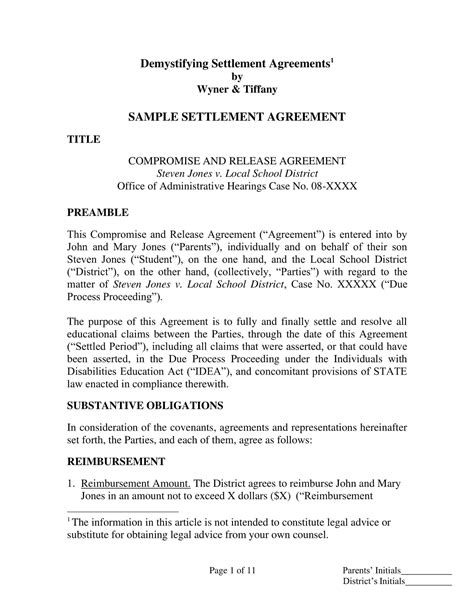 Free Printable Settlement Agreement Templates [word Pdf] Marital Divorce