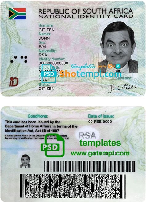 South Africa ID Template In PSD Format Fully Editable Oxtempl We