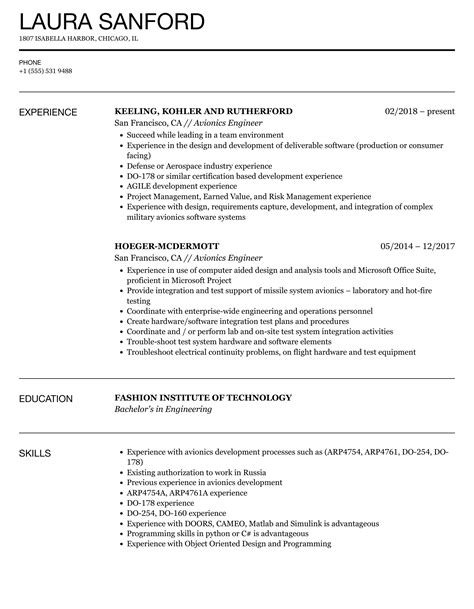 Avionics Engineer Resume Samples | Velvet Jobs