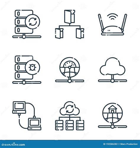 Iconos De L Nea De Bases De Datos Y Servidores Conjunto Lineal