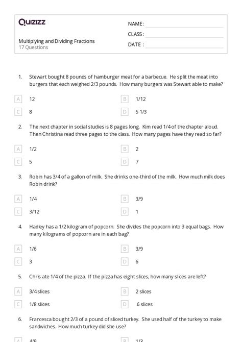 Multiplying Fractions Word Problem Worksheets For Grade 5 K5