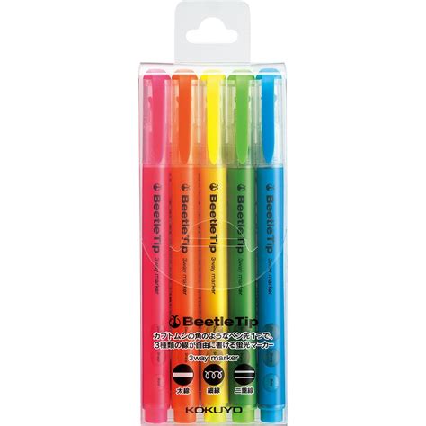 Kokuyo Beetel Tip 3 Way Highlighter Pack Of 5 Multi