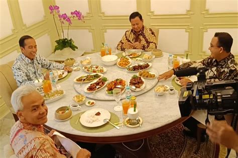 Jokowi Kompak Makan Siang Bareng Ganjar Prabowo Dan Anies Di Istana