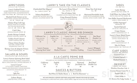 Lawrys The Prime Rib Menu In Las Vegas Nevada Usa