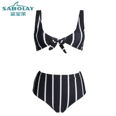 New Sports Sexy Bikini Set With Bowtie Women Swimwear Striped