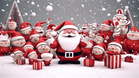 A Joyful Christmas Scene In 3d Featuring Santa Claus And His Companions ...