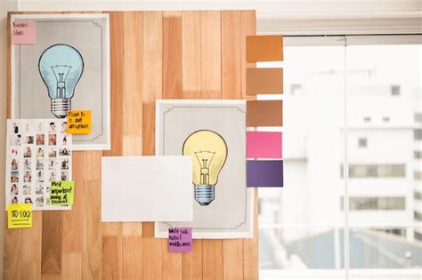 Premium Photo | Illustrations and sticky notes on wooden wall