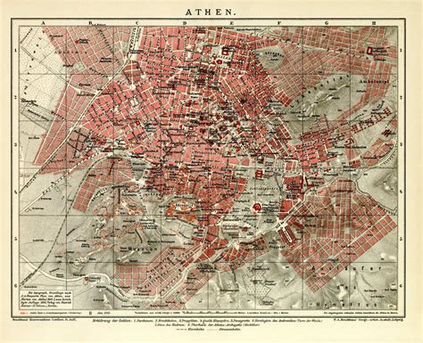 Athen Historischer Stadtplan Karte Lithographie Ca 1912 Archiv His