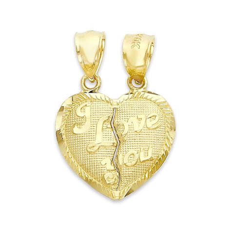 Real Solid Gold Breaking Heart Pendant In 10k Or 14k I Love You Heart