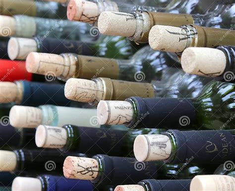 Very Much Stacked Up Wine Bottles With Corks Editorial Stock Photo