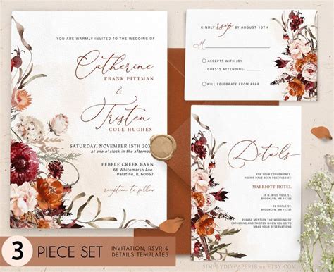 Burnt Orange Wedding Invitation Set Fall Wedding Invitation Etsy