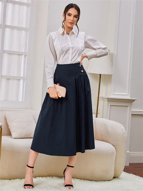 Shein Bizwear High Waist Fold Pleated Solid Skirt Workwear Shein Usa