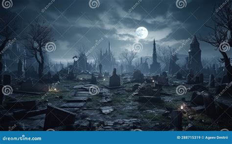 Cemetery Horror Grave Night Halloween Stock Image - Image of spooky ...