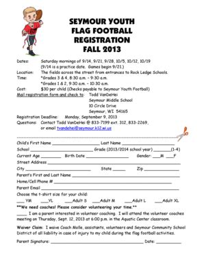 Fillable Online Flag Football Registration Form Thunder Gridiron