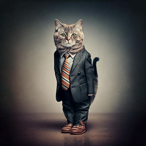 Premium AI Image Araffe Cat Dressed In A Suit And Tie Standing On A