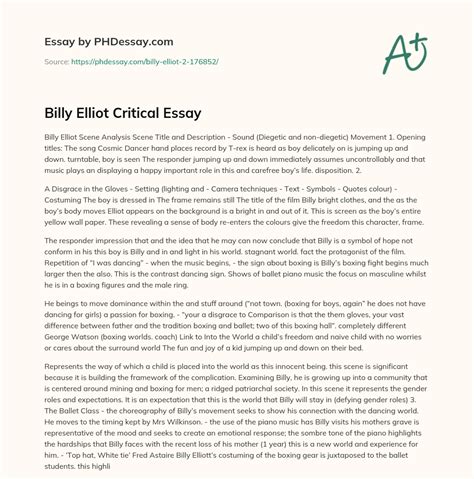 Billy Elliot Critical Essay Analysis Example