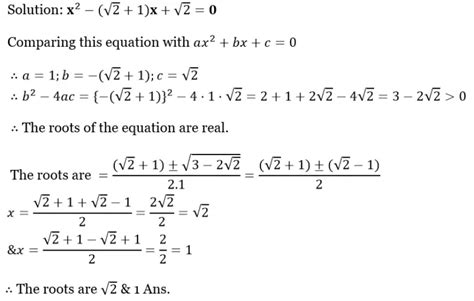 Wbbse Solutions For Class Maths Chapter Quadratic Equations In One