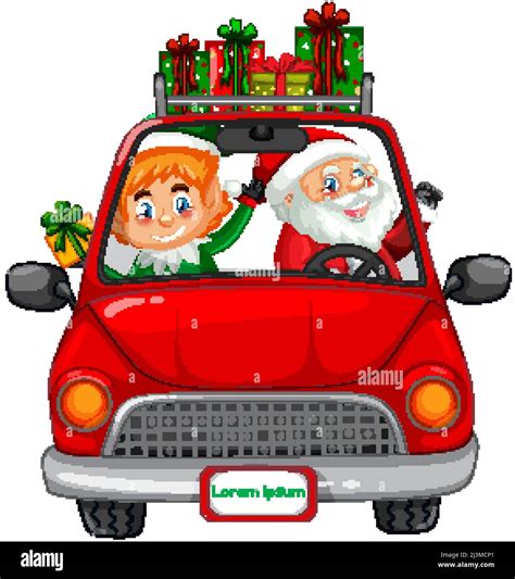 Santa Driving Car To Delivery Christmas Ts Illustration Stock Vector