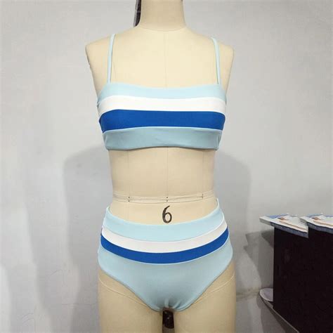 Free Shipping Sexy Retro Bandeau High Waist Striped Bikini Set Jkp