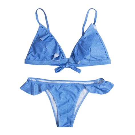 2018 New Women Swimsuits Pop Denim Sexy Female Stylish Bikini Set Bandage Push Up Padded