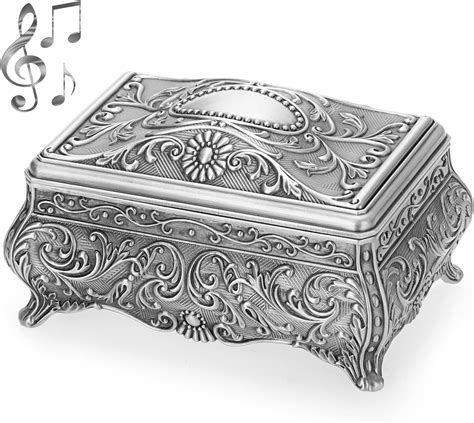 Elldoo Vintage Metal Music Box Wind Up Musical Jewelry Box