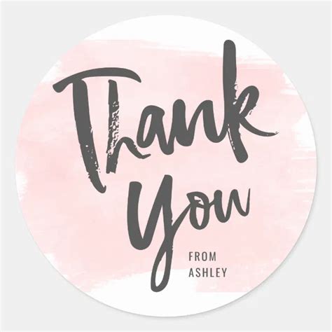 Thank You Script Brush Pastel Pink Brushstroke Classic Round Sticker