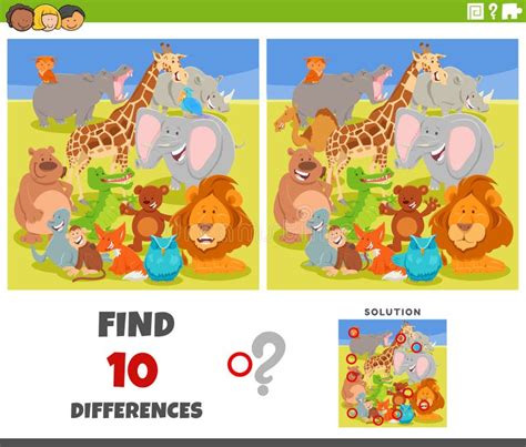 Differences Game With Cartoon Farm Animals Group Stock Vector